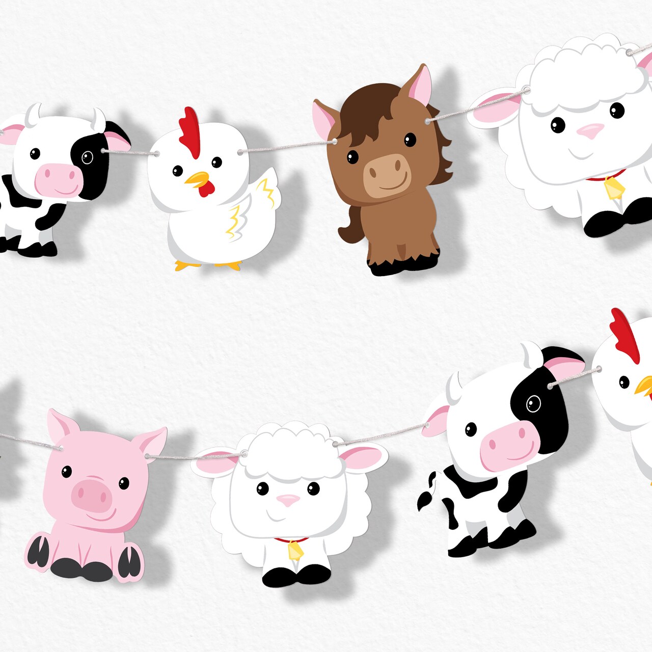 Big Dot of Happiness Farm Animals Garland Banner Barnyard Baby Shower or Birthday Backdrop 30 Feet of Cord 15 Double Sided Paper Farm Animal Shapes